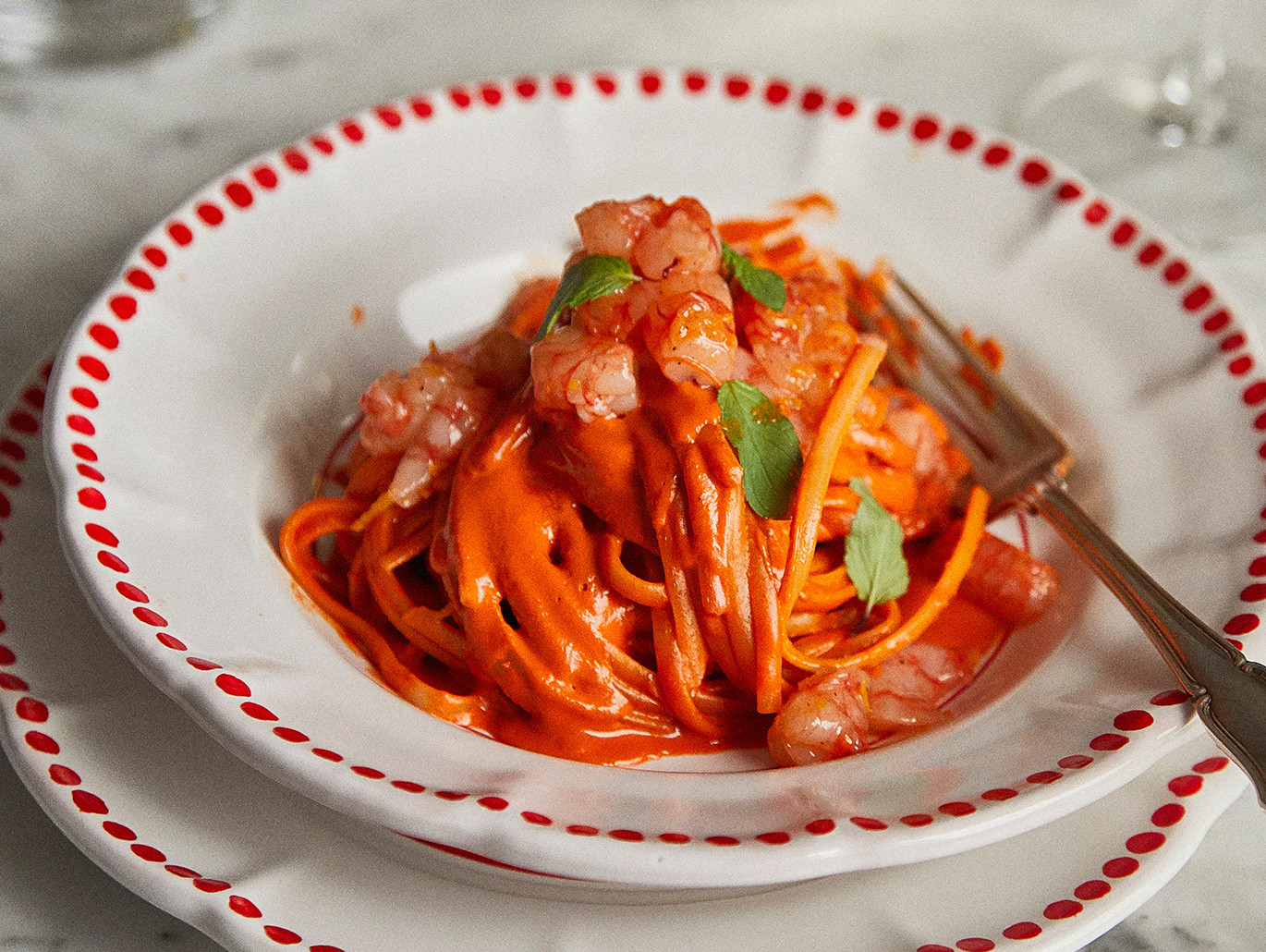 Linguine n.13 con tartare di gambero rosso Rummo
