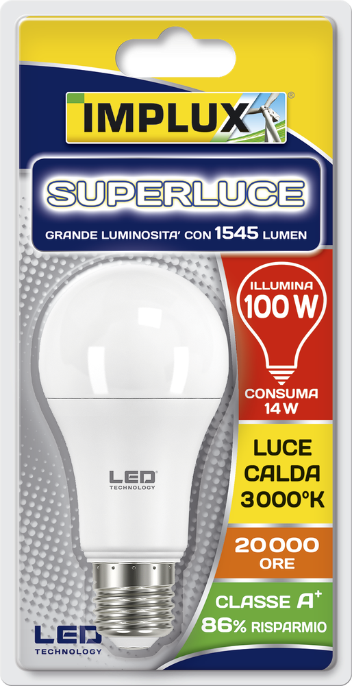 Lampadina Led A Goccia 100w E27 Superluce Luce Calda Implux