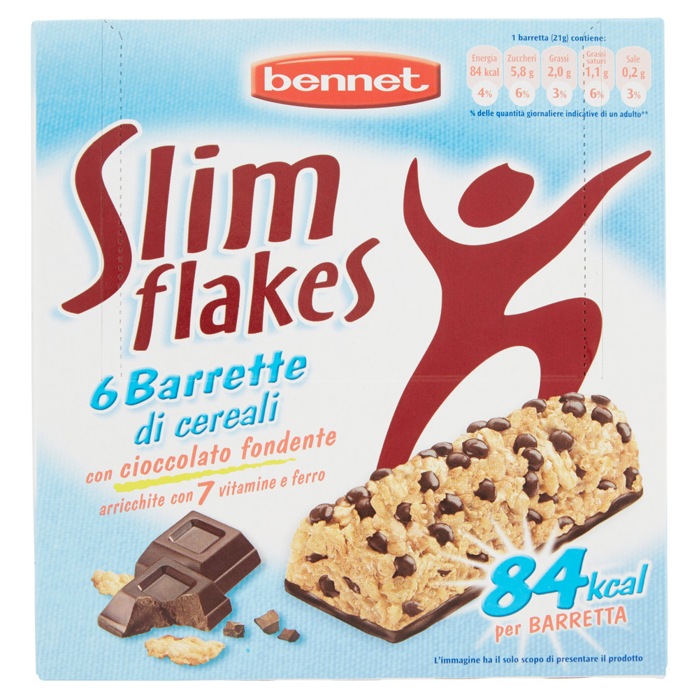 Barrette Slim Flakes Ai Cereali Con Cioccolato Fondente 6pz Bennet - Foto 1