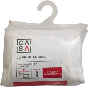 Copriguanciale Spugna Con Zip Cm50x80 Bianco Conf Da 2 Casa - Foto 1