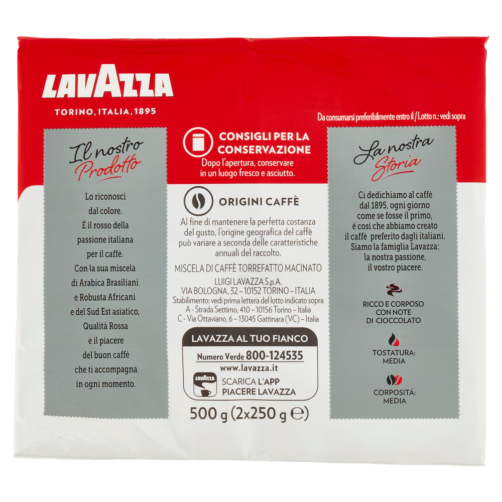 Caffe' Macinato Moka Qualita' Rossa Lavazza, 2 X 250 G.