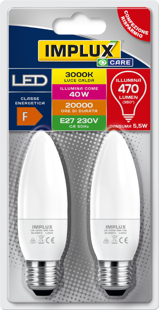 2 Lampadine A Led A Candela 35we27 Luce Calda Implux - Foto 1