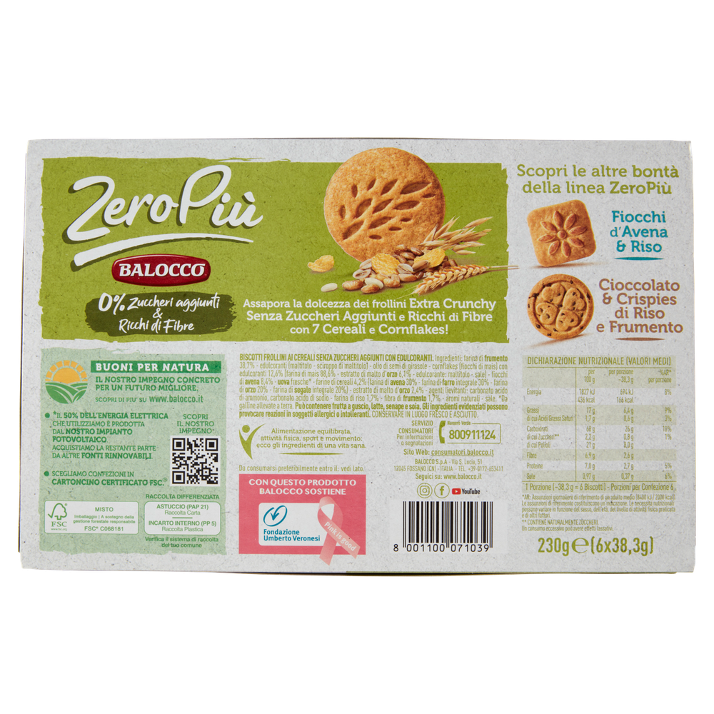 Biscotti Zero Piu' Senza Zucchero 7 Cereali Balocco