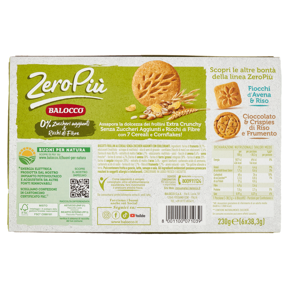 Biscotti Frollini Zeropiù Con 7 Cereali E Corn Flakes 6x38,3g Balocco - Foto 3