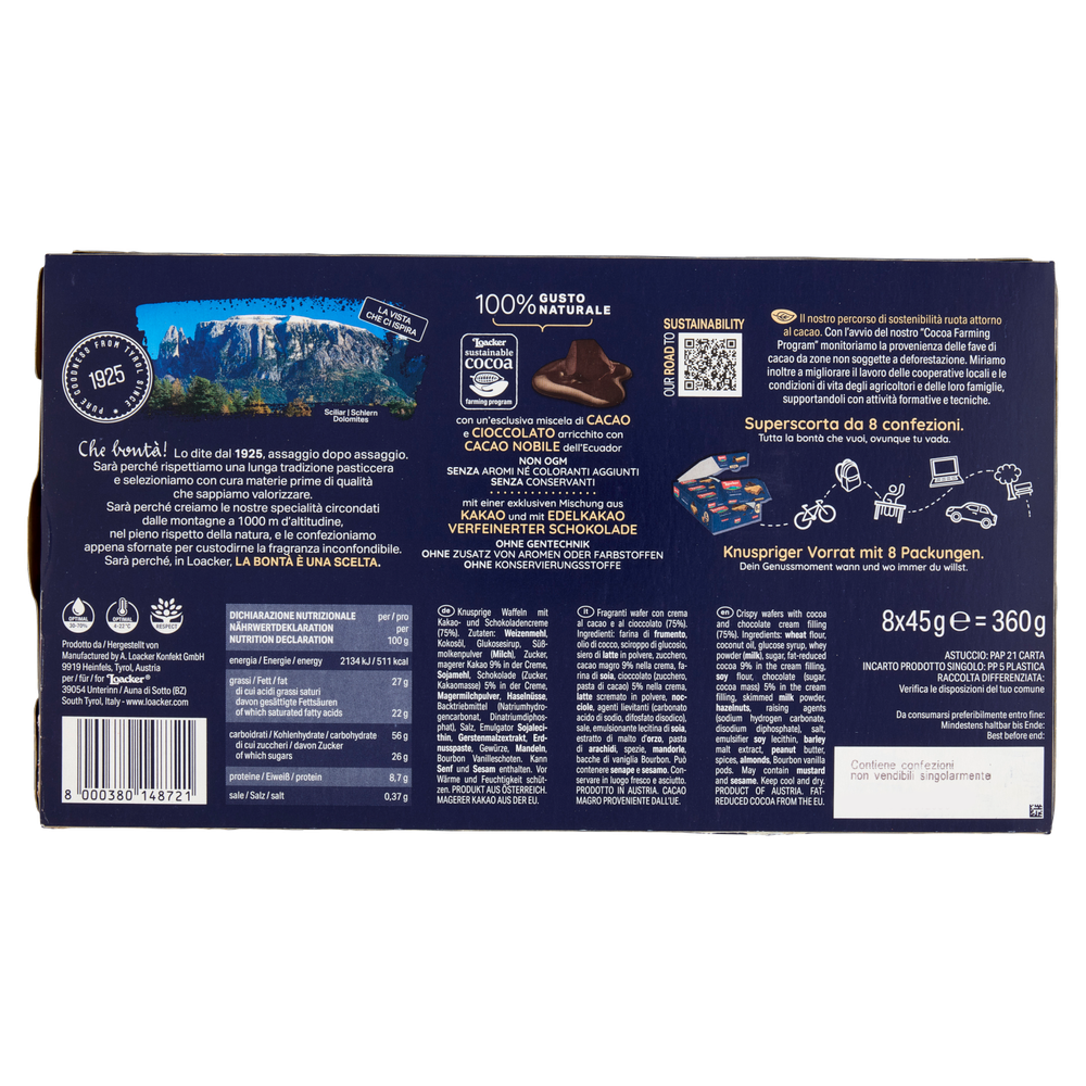Wafer Cremkakao Al Cioccolato E Cacao Nobile 8x45g Loacker - Foto 3
