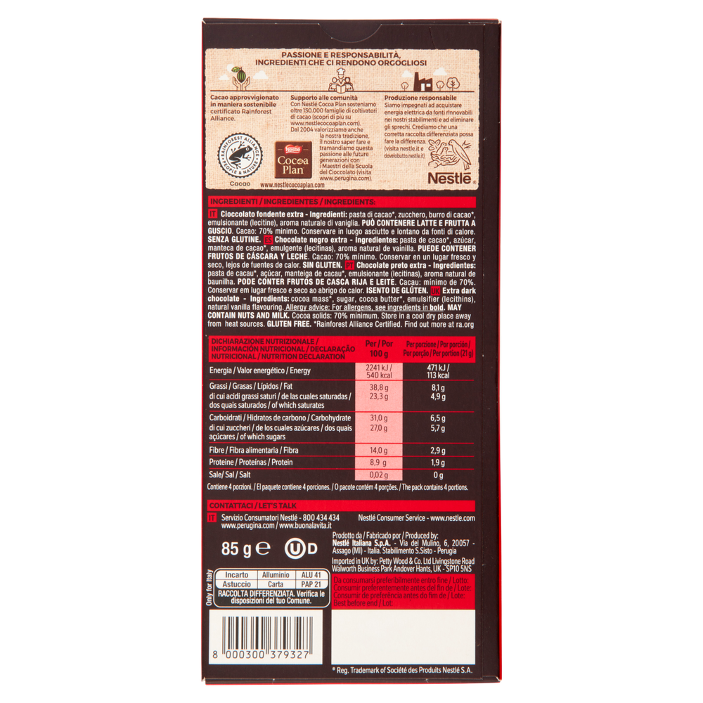 Tavoletta Di Cioccolato Nero Extra Fondente 70% Perugina - Foto 3