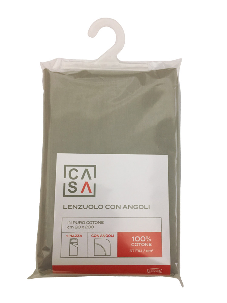 Lenzuolo Con Angoli Tinta Unita 1 Piazza Cm 90x200 Grigio Medio Casa - Foto 1