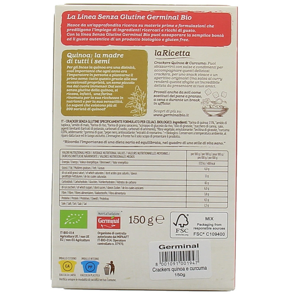 Crackers Con Quinoa E Curcuma Senza Glutine Germinal Bio - Foto 2