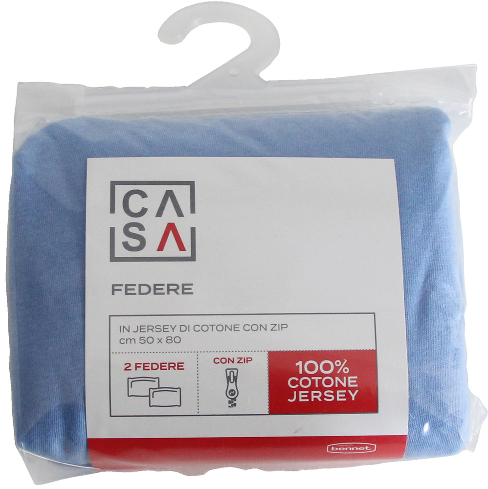 Federa Jersey Tinta Unita Cm50x80 Con Zip Azzurro Scuro Conf Da 2 Casa - Foto 1