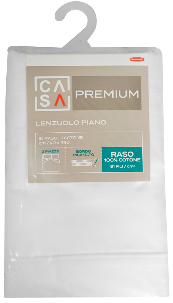 Lenzuolo Piano Raso Tinta Unita 2piazze Cm240x290 Bianco Casa Premium