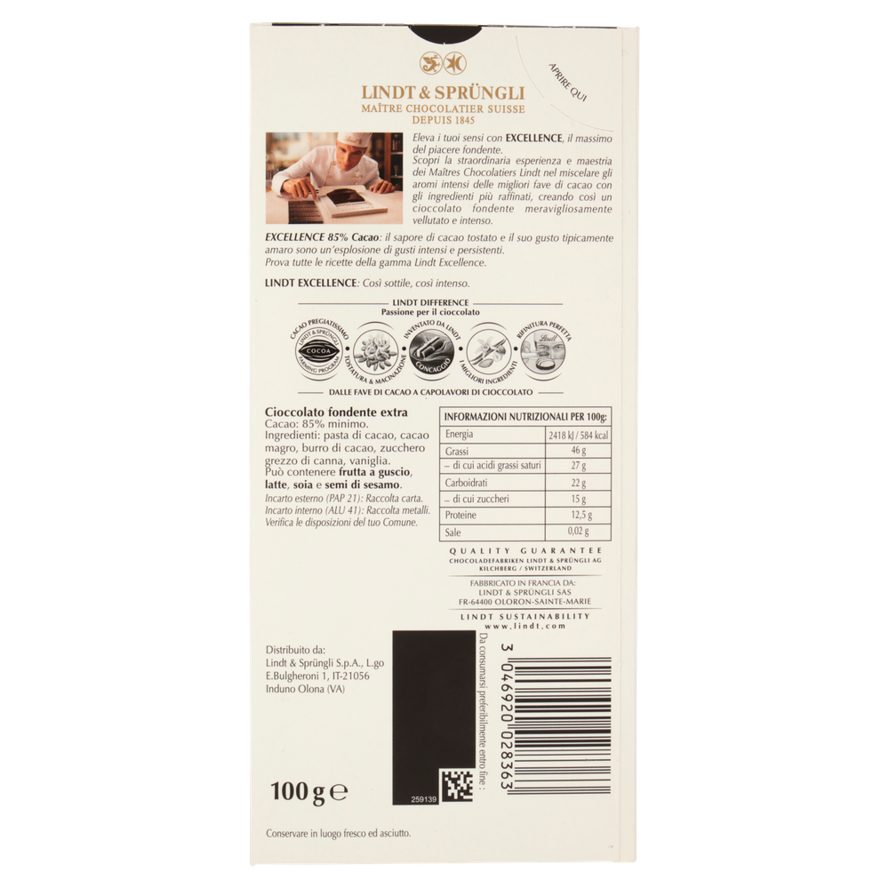Tavoletta Di Cioccolato Excellence Fondente 85% Extra Intenso Lindt - Foto 3