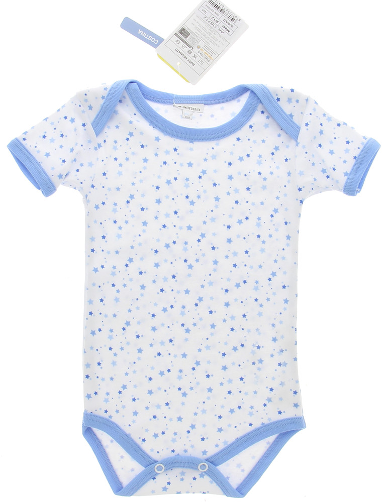 Body Neonato Mezza Manica 3/6 Mesi Bianco Stelline Bordo Azzurro Delin