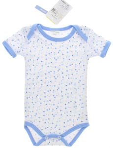 Body Neonato Mezza Manica 3/6 Mesi Bianco Stelline Bordo Azzurro Delin