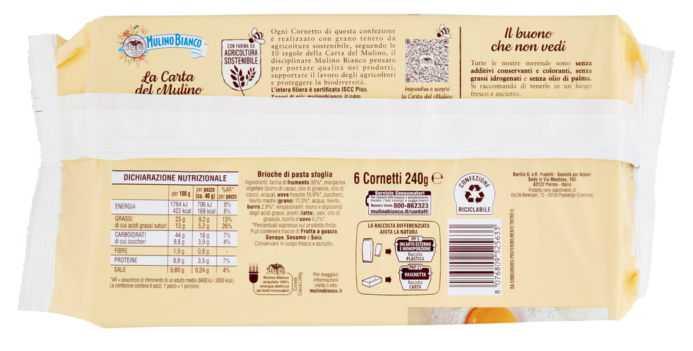 Merendine Cornetti Classici Senza Additivi 6x40g Mulino Bianco - Foto 3