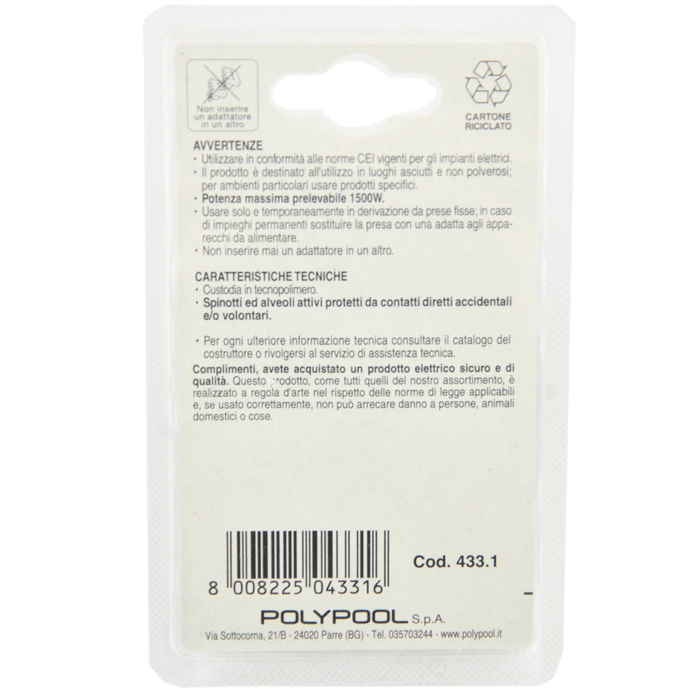 Adattatore Con Spina 10a E Presa 10/16a Polypool - Foto 2