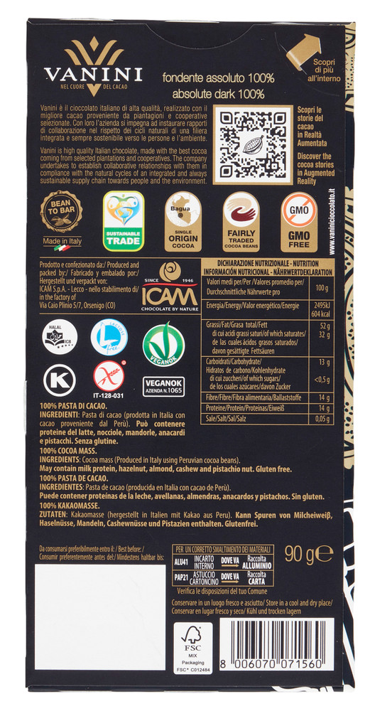 Tavoletta Vanini Bagua Fondente 100% - Foto 3