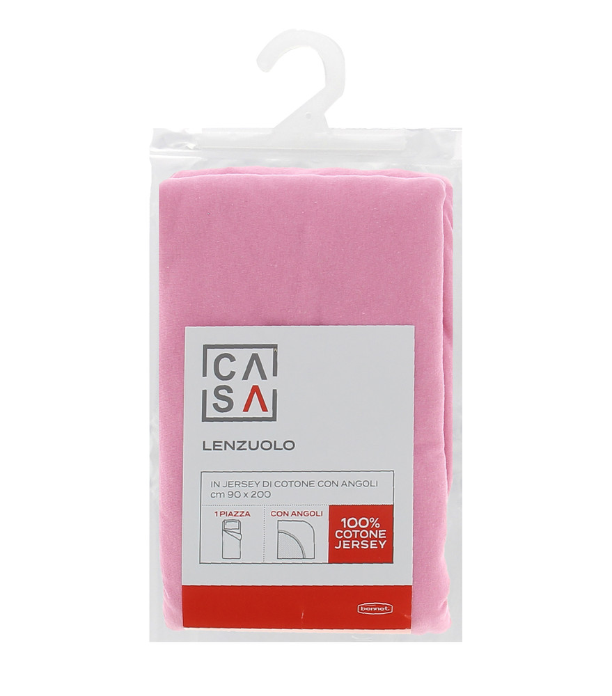 Lenzuolo Jersey Angoli Tinta Unita 1piazza Cm90x200 Rosa Casa - Foto 1