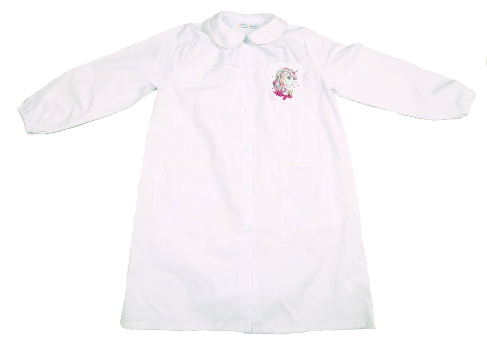Grembiule Scuola Bambina 7 Anni Bianco Ricamo Unicorno - Foto 1