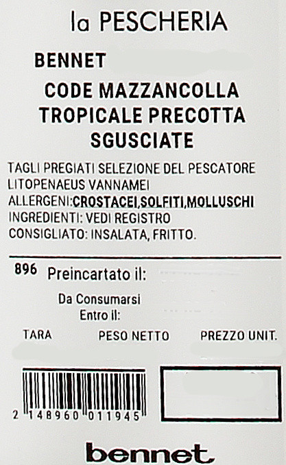 Code Mazzancolle Tropicali Precotte Sgusciate