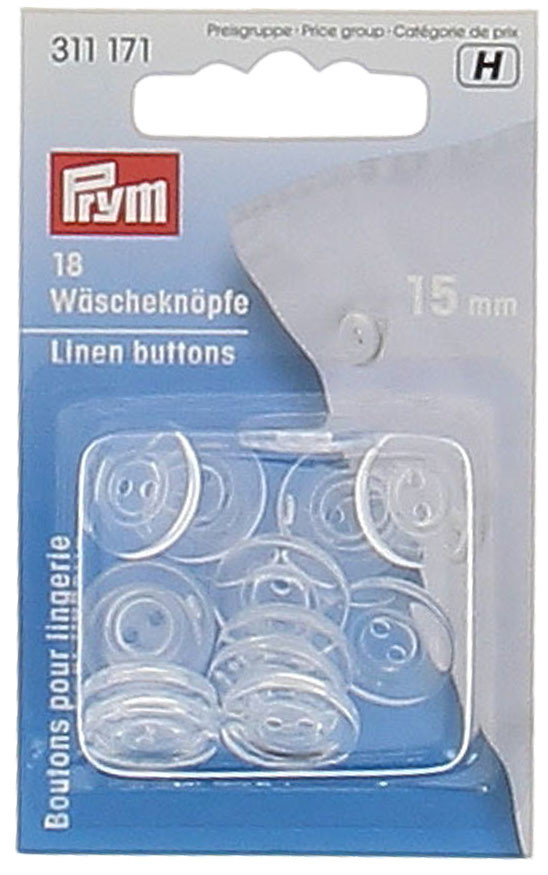 18 Bottoni Per Biancheria Trasparenti In Resina Mm.15 Prym