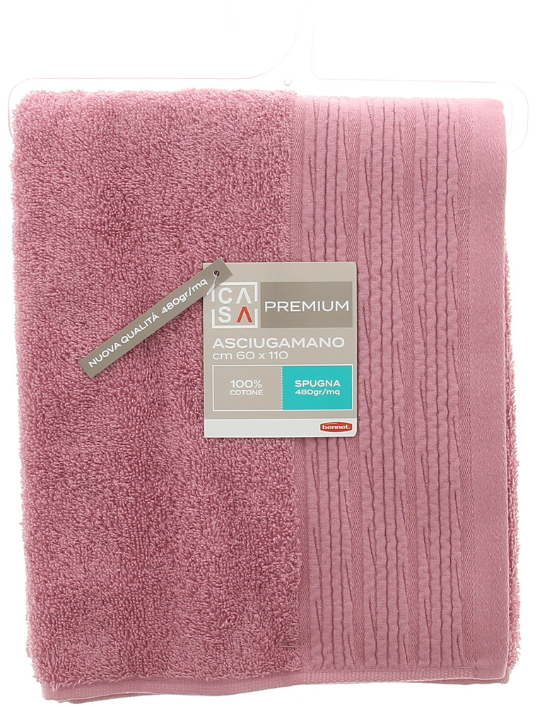 Asciugamano Spugna Cm60x110 Bordo A Rilievo Rosa Casa Premium