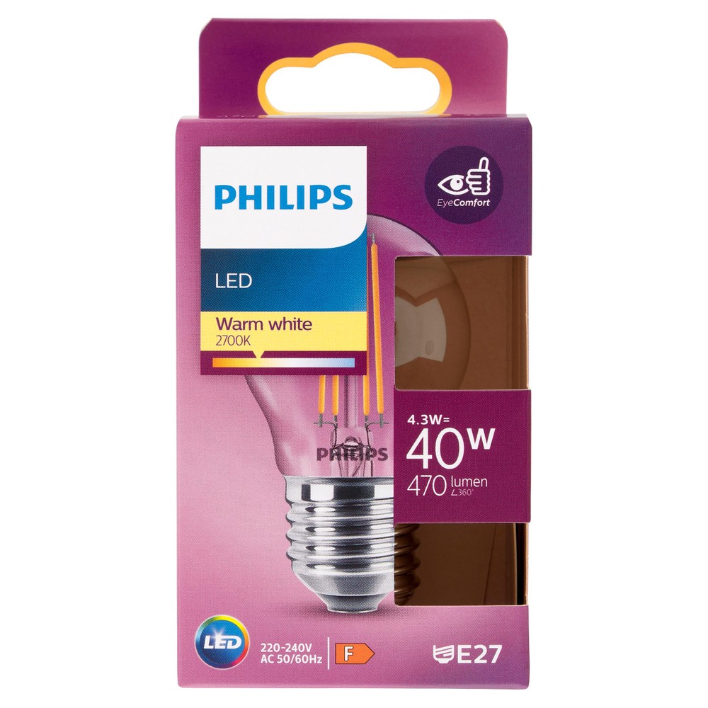 Lampadina Led Filamento Sfera 40w Attacco E27 Luce Calda Philips - Foto 1
