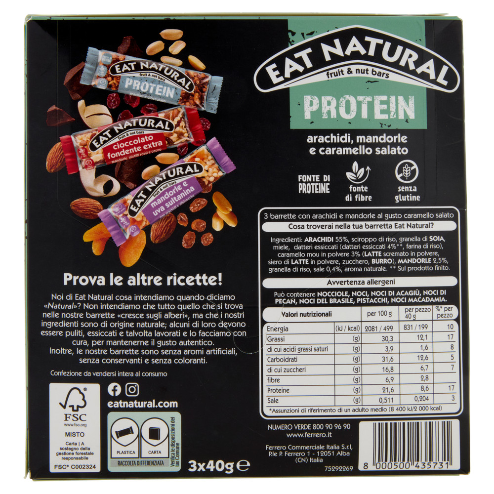 Barrette Proteiche Arachidi, Mandorle, Caramello 3x40g Eat Natural - Foto 3