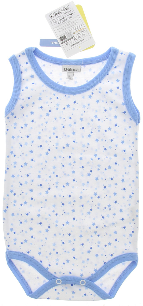 Body Neonato Spalla Larga 3/6 Mesi Bianco Stelline Bordo Azzurro Delin
