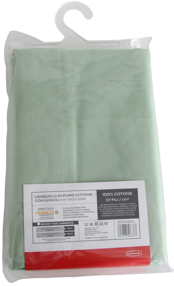 Lenzuolo Angoli Tinta Unita 1piazza 1/2 Cm130x200 Verde Casa - Foto 2
