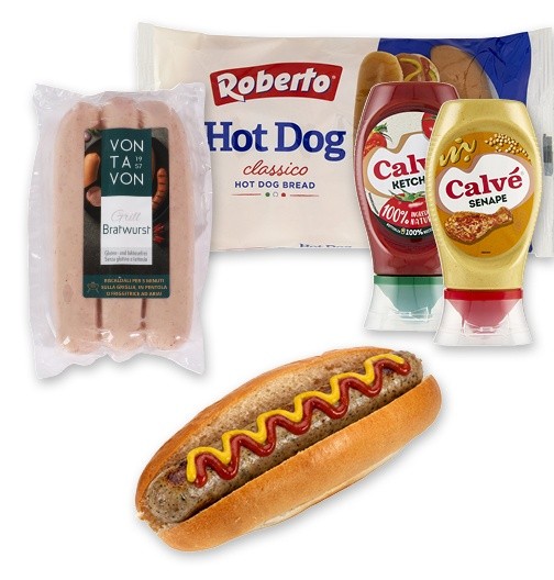 Hot Dog Classico con Bratwurst x3, Senape e Ketchup - Foto 1