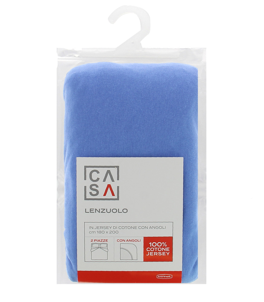 Lenzuolo Jersey Angoli Tinta Unita 2piazze Cm180x200 Azzurro Scuro Casa - Foto 1