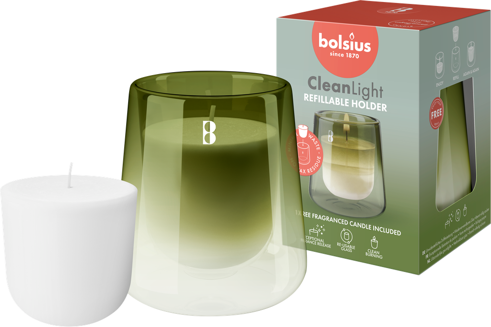 Candela Clean Light Green + Refill Gardenia E Fico Bolsius - Foto 1