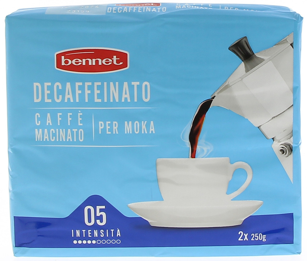 Caffè Macinato Moka Decaffeinato Bennet, Conf. 2 Da 250 Gr