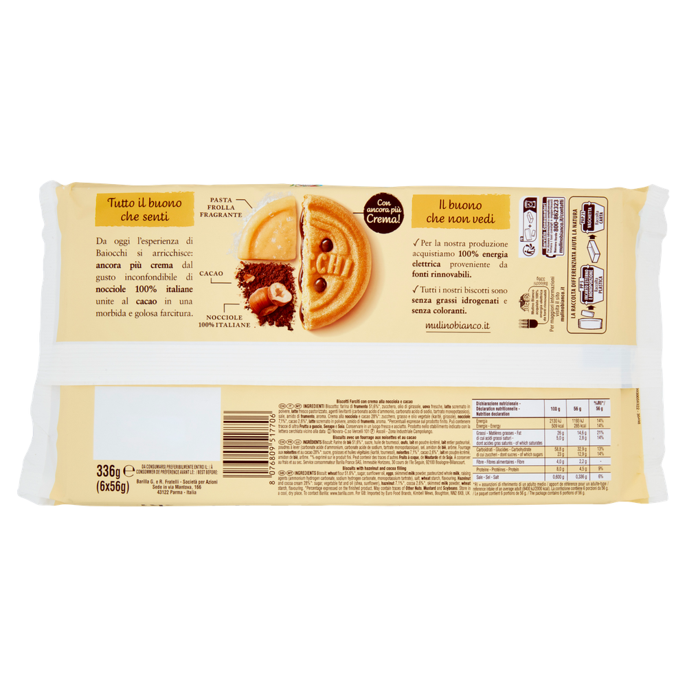 Biscotti Baiocchi Con Crema Di Nocciola E Cacao 6x56g Mulino Bianco - Foto 3