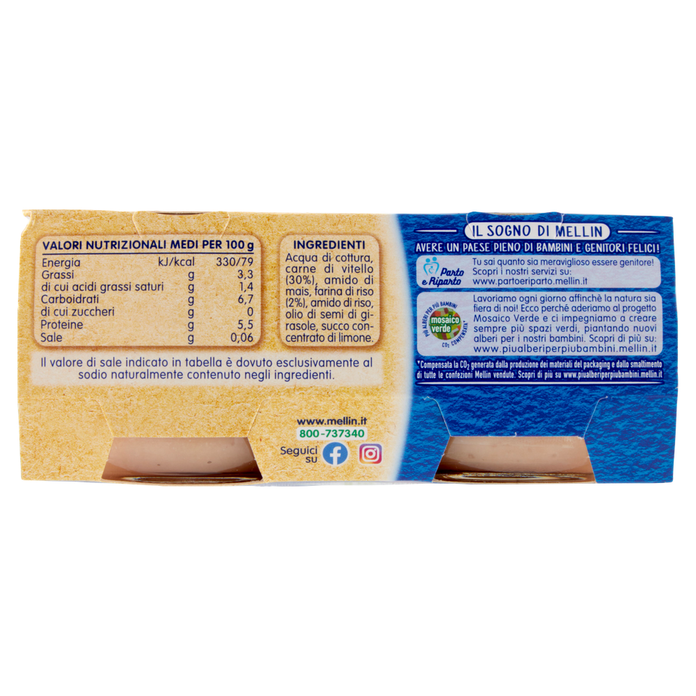 Omogeneizzato Carne Dal 4° Mese Di Vitello 2x80g Mellin - Foto 3