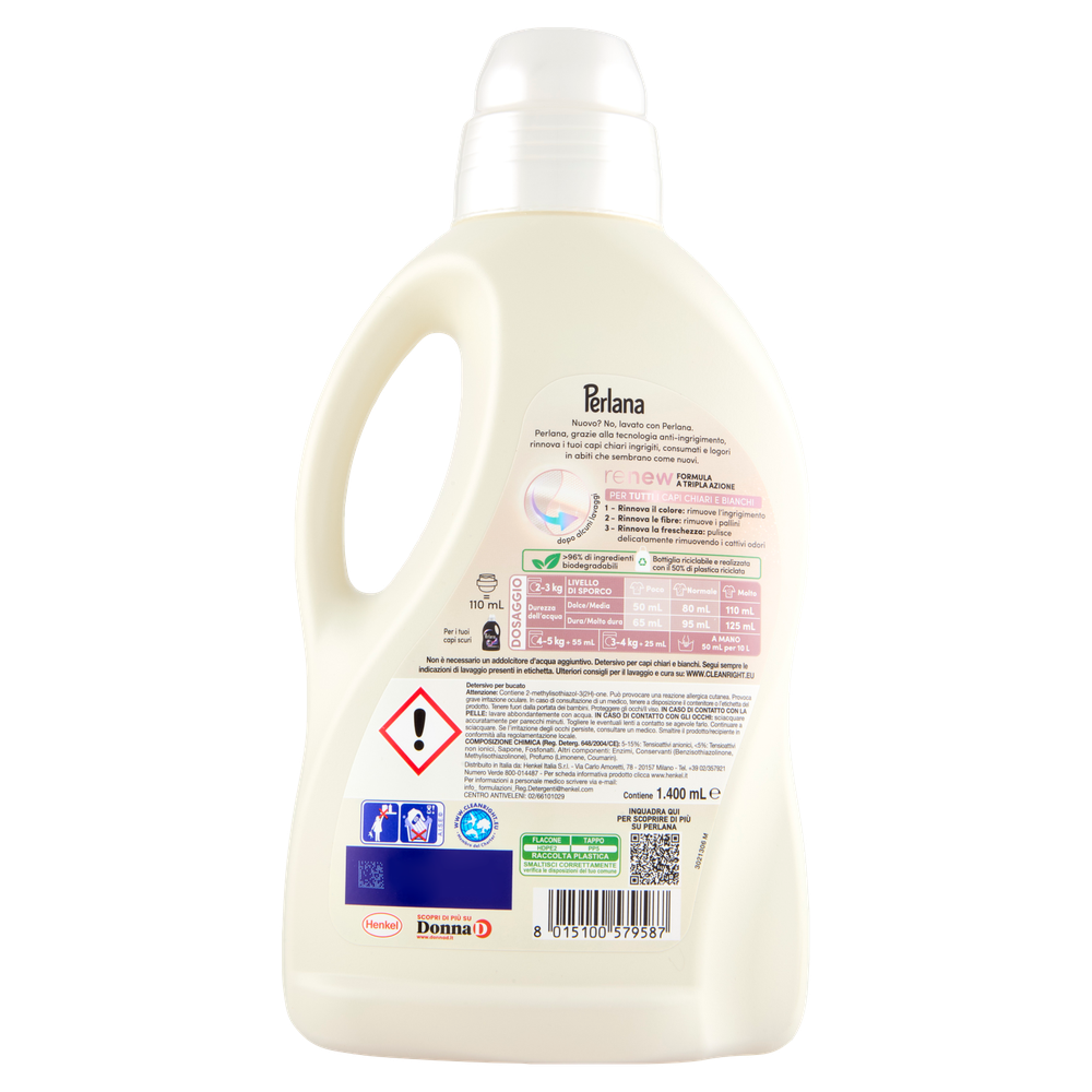 Detersivo Liquido Lavatrice Capi Chiari E Bianchi 28 Lavaggi Perlana - Foto 3