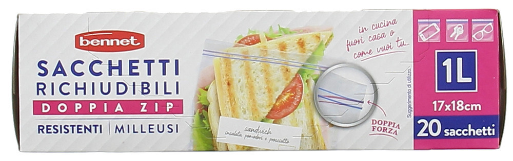 20 Sacchetti Richiudibili Doppia Zip Lt.1 Bennet - Foto 2