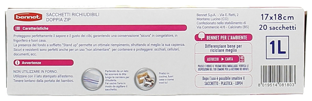 20 Sacchetti Richiudibili Doppia Zip Lt.1 Bennet - Foto 3