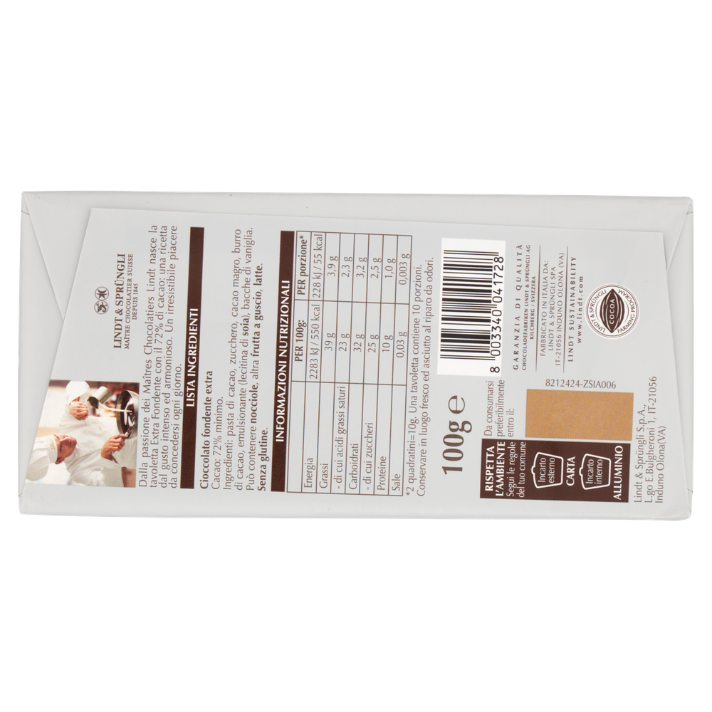 Tavoletta Di Cioccolato Gamme Bleue Extra Fondente 72% Di Cacao Lindt - Foto 3