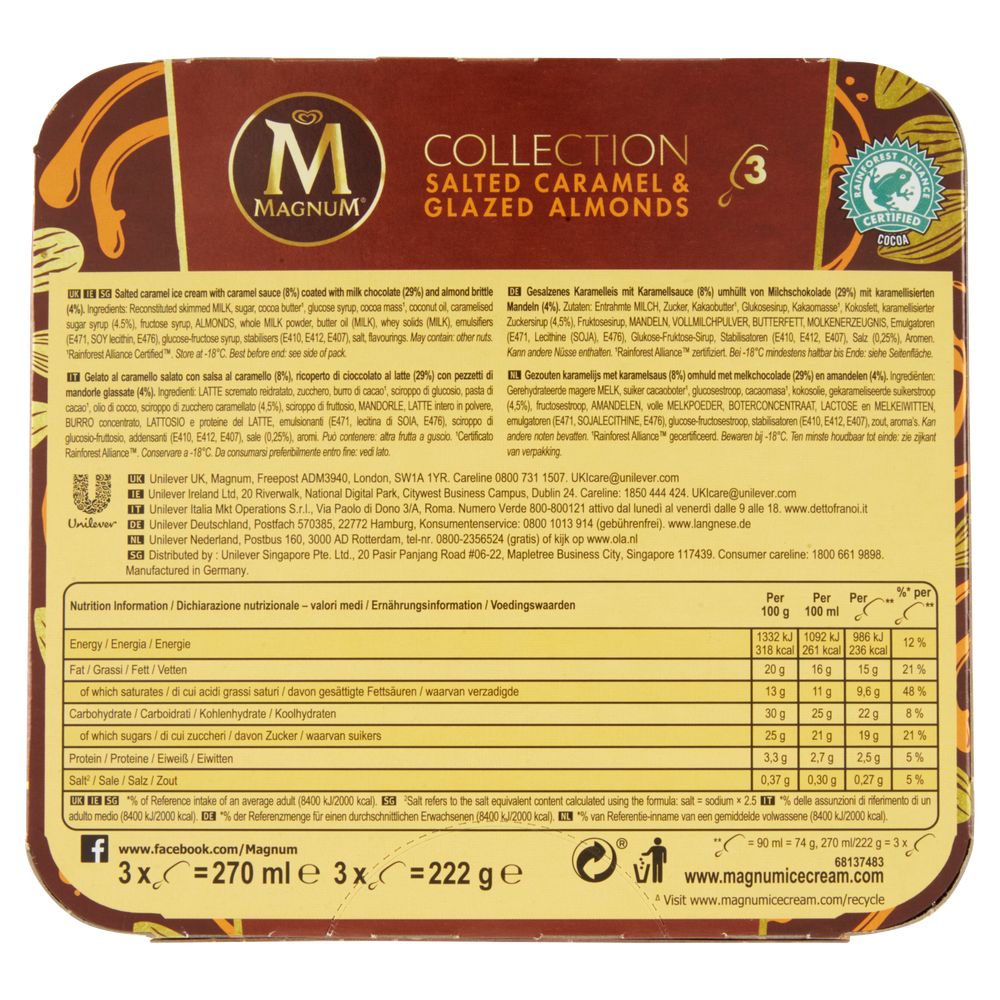 Magnum Caramello Salato&Mandorle Glassate Algida Conf. Da 3 - Foto 3
