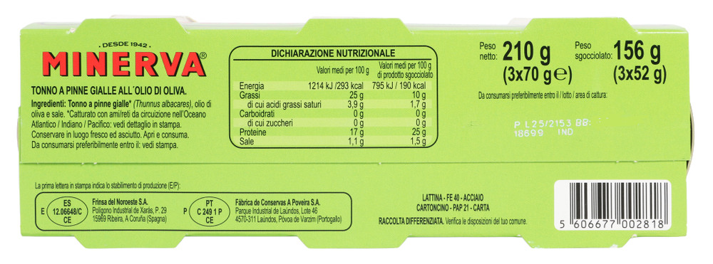 Tonno Yellowfin In Olio Di Oliva 210 Gr (3 X 70 Gr) Minerva - Foto 3