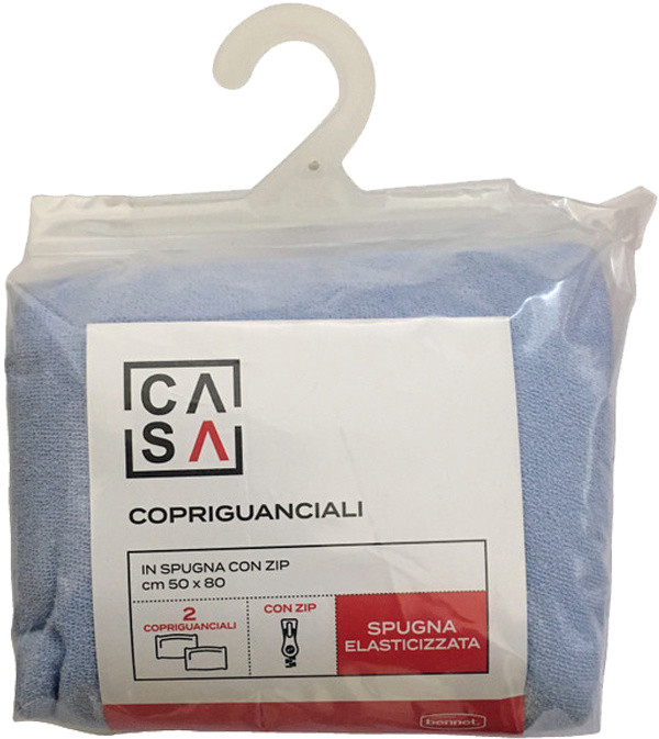 Copriguanciale Spugna Con Zip Cm50x80 Azzurro Conf Da 2 Casa - Foto 1