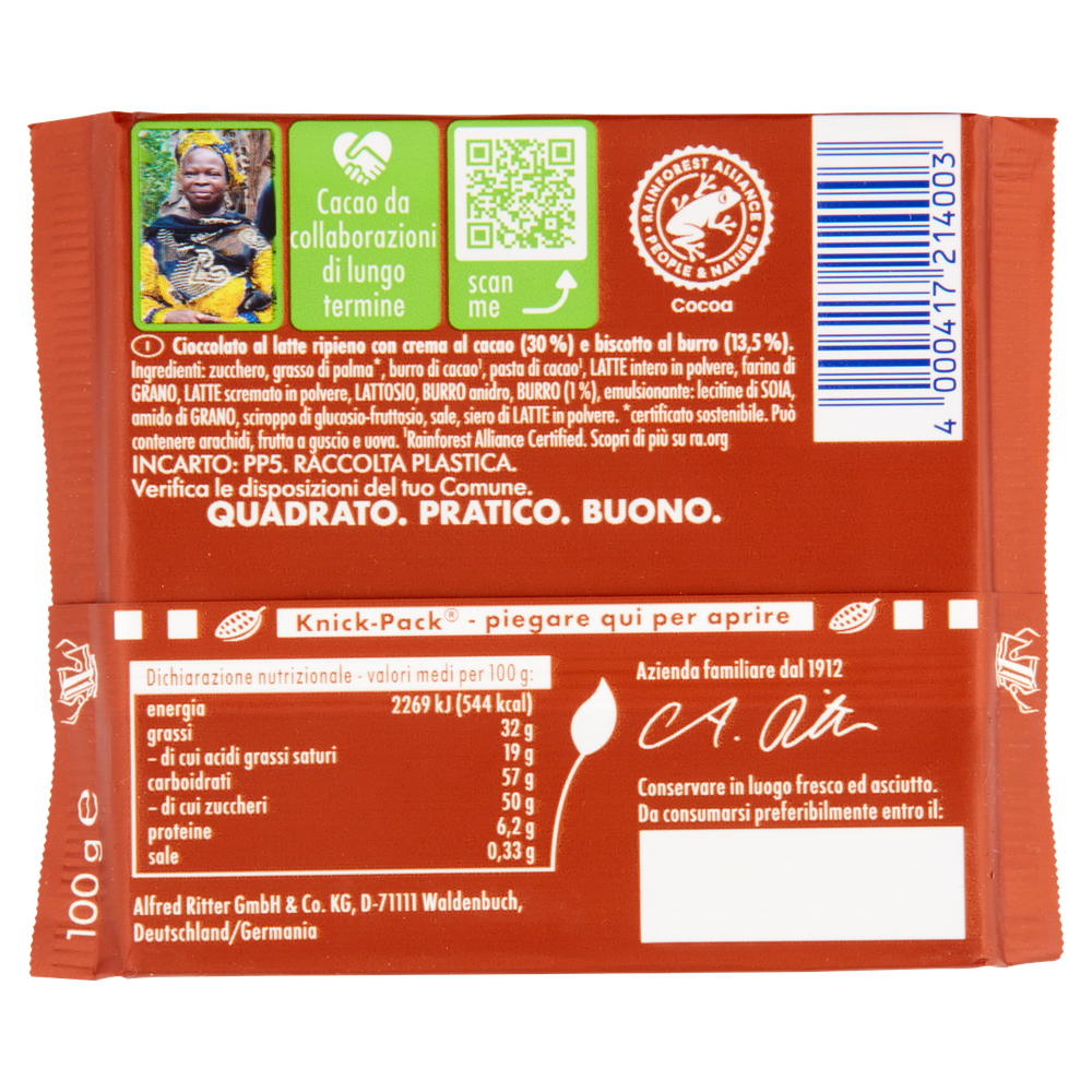 Tavoletta Di Cioccolato Al Latte Con Cacao E Biscotto Ritter Sport - Foto 3