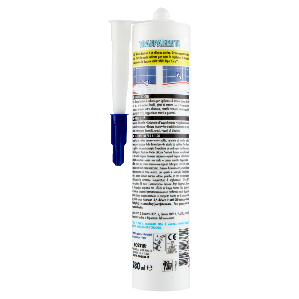Silicone A Base Acetica Sanitari Trasparente 280ml Bostik - Foto 3