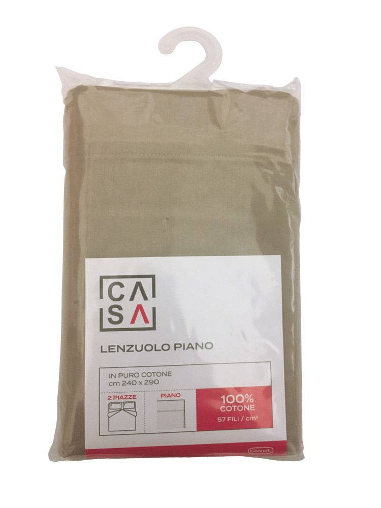 Lenzuolo Piano Tinta Unita 2 Piazze Cm 240x290 Beige Casa - Foto 1