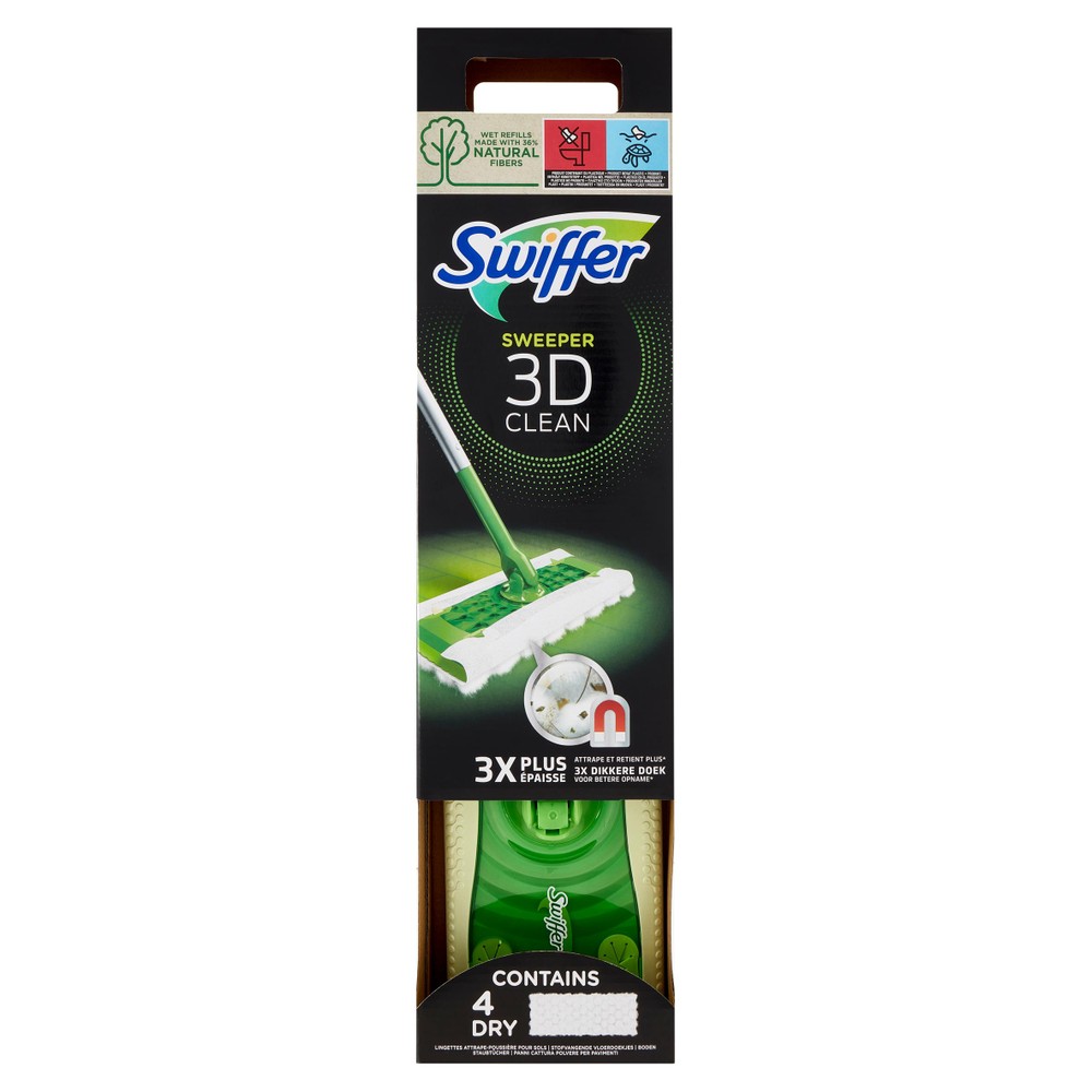 Swiffer 3d Starter Kit Scopa Lavapavimenti, 1 Scopa 4 Panni 3d +2