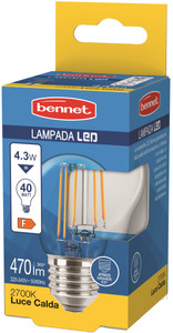 Lampadina Led Filamento Sfera 40w E27 Luce Calda Bennet