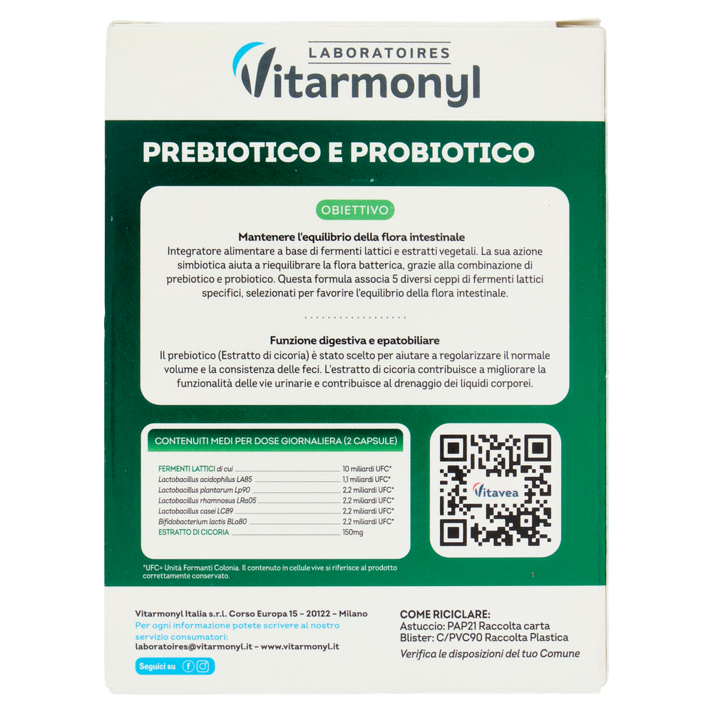 Laboratoires Vitarmonyl Prebiotico E Probiotico 20 Capsule - Foto 3