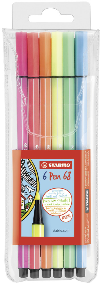 Pennarello Pen 68 Neon In Astuccio Da 6 Colori Stabilo