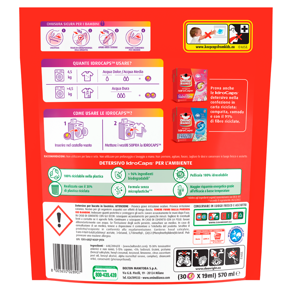 Omino Bianco Detersivo 30 Idrocaps Lavatrice Salvafibre - Foto 3